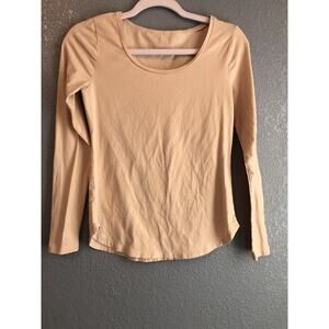 Ann Taylor Womens Top XS Beige Scoop Neck Long Sleeve Blouse Glitter Minimal